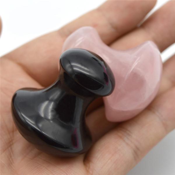Portable Obsidian And Rose Quartz Mushroom Shape Gua Sha Massage Tool Set With ISO9001 Certification