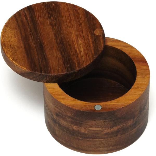 International Acacia Wood Salt or Spice Box with Swivel Cover