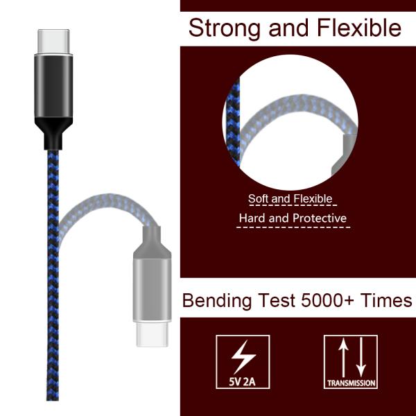 Blue Type C Fashion Braided Usb Cable Durable Nylon Braided Rapid Charging