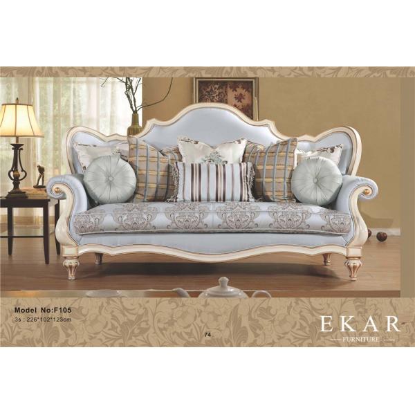 Carved Luxury Living Room Purple Fabric European Royal Style Sofa