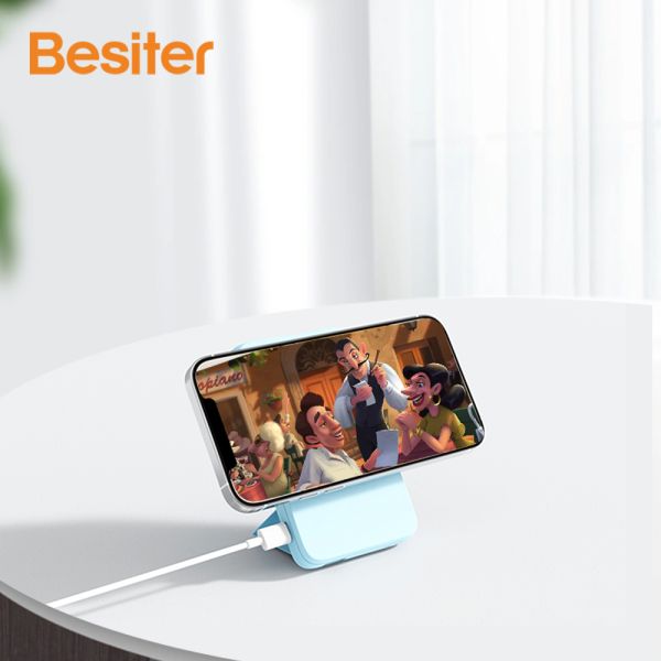 Slim Wireless Power Bank Mini Portable Charger Fast Charging 5000mAh With Stand