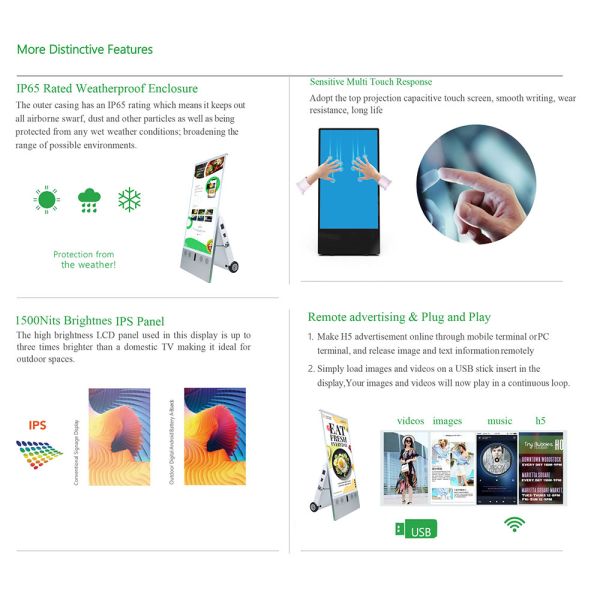 VETO Outdoor Digital Signage Waterproof IP65 High Brightness 2500 nits Battery Powered Portable LCD Advertising Display