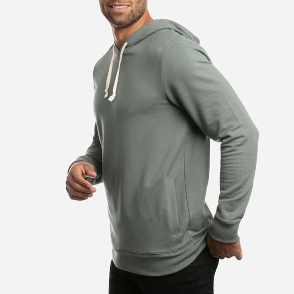 Custom Logo Knit Embroidered Men Hoodies Cotton Blank Drawstring Slim Side Pocket Hoodie