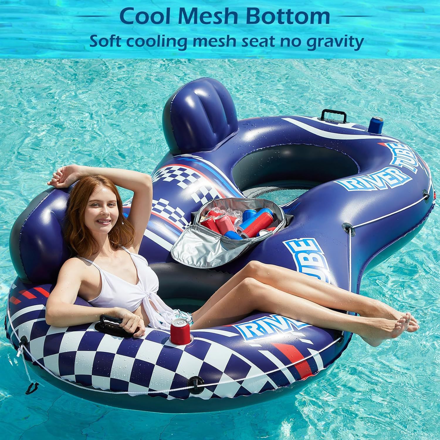 Custom Inflatable Floating Raft Double Lounge Chair Mesh Water Float Bed Pool Mattress