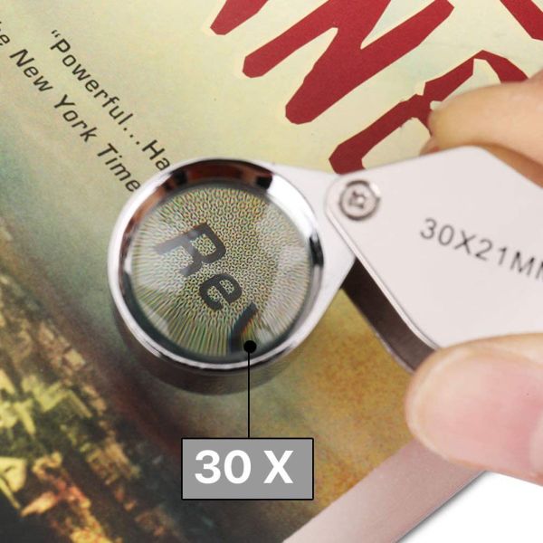 30X 21mm Black Folding Magnifier Loupe Portable Handheld Pocket Mini Magnifying Glass with Protective Case for Reading