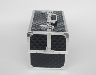 PVC Makeup Case Four Trays Black Aluminum Cosmetic Case With Strong Handle