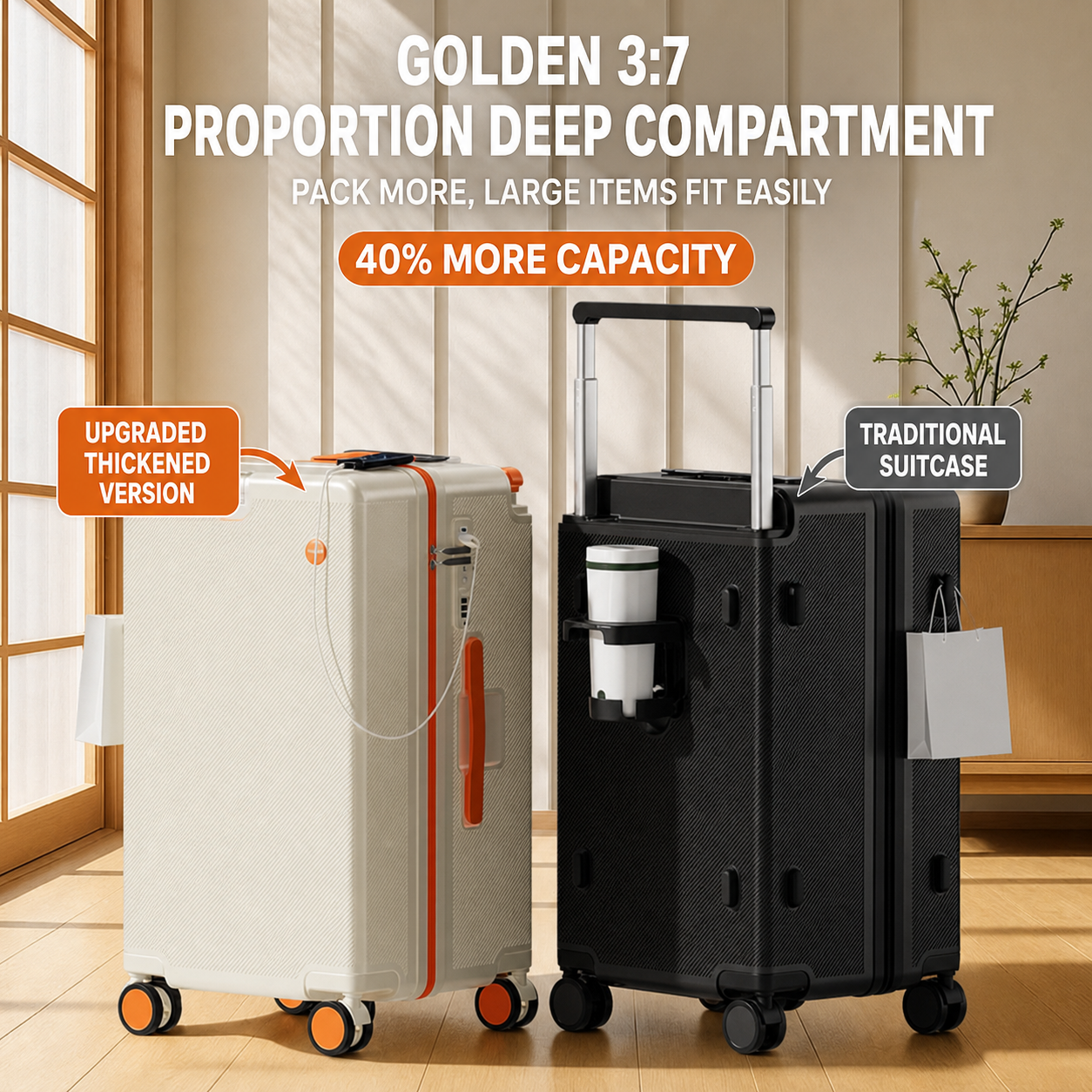 Deep Component Hard Shell Wide Trolley Luggage