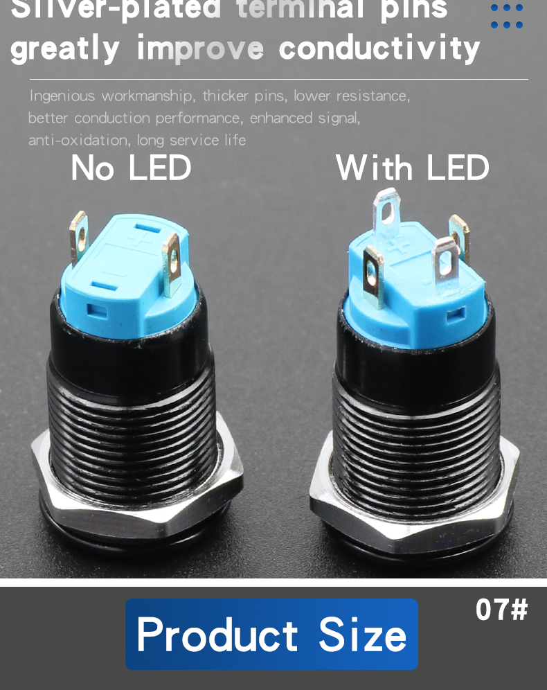 12mm Metal Push Button Switch Latching 1NO Oxidized Black Shell With LED 4Pins No LED 2Pins High/Flat Head 6V 24V 220V Red/Green