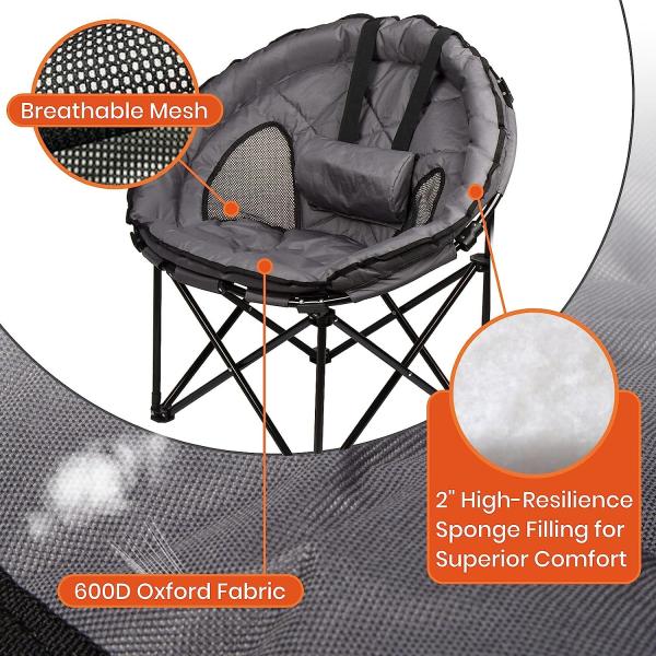 Folding Moon Chair - Large Saucer UFO Chair with Collapsible Metal Frame, Moon Round Camping Chair