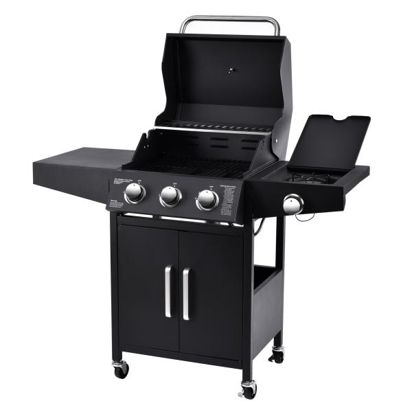 Flat Top Garden Gas BBQ Grill with Side Cooker 3 1 Steel Flame Safety Device 13000BTU*4