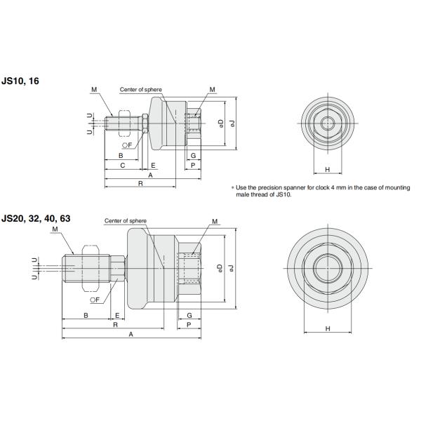 Stainless Steel SMC Floating Joint For Pneumatic Hydraulic Cylinder JS10-4-070 JS40-14-150 JS16-5-080 JS50-16-150 JS16-6-100 JS63-18-150 JS20-8-125 JS80-22-150-X530 JS32-10-125 JS80-22-150S-X530