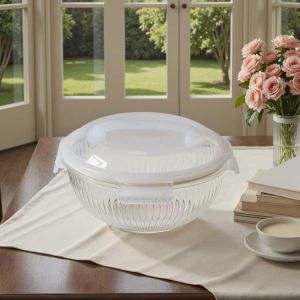 IKOO Striped High Borosilicate Glass Mixing Bowl 180ml-3500ml with PP Lock Lid