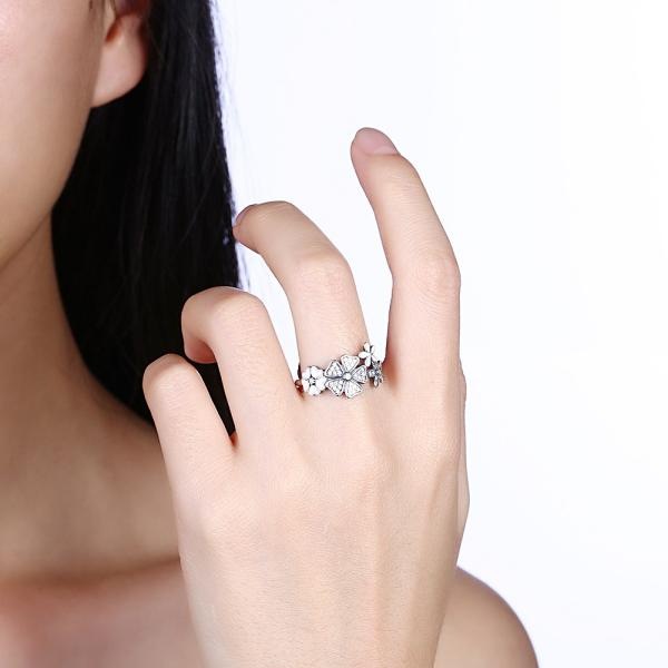 Кольца сердца цветка розового кольца стерлинговые серебряные ювелирные изделия любов кольца розового регулируемые открытые соединяют подарок кольца обещания для женщин