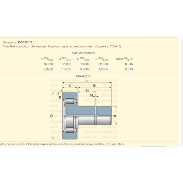 INA Printing Machine Bearing F-53125.2 Cam Follower bearing F-53125.02.NUKR