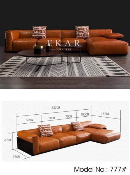 Living Room Italian Genuine Leather Modern Corner Sofa Set