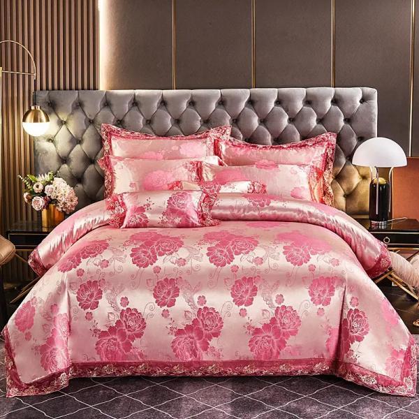 Luxo estilo europeu Satin Jacquard renda Fibra Modal Quatro peças de roupa de cama Set de lençóis