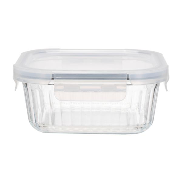 Contenedor de alimentos de vidrio de borosilicato de alta calidad a rayas con tapa de PP
