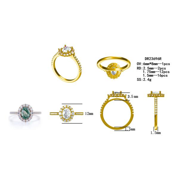 Anneau naturel d'usine de conception de Moss Agate Rings Top Quality de bijoux blancs uniques de S925 Rose Gold Plated Round Cut CZ