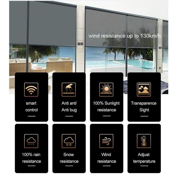 Sombreras para ventanas inteligentes exteriores/sombreras con toldo de rodillo a prueba de viento