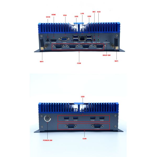 Huiyuan DIN Rail Industrial PC Intel Core Ultra5/7 Series 125U Fanless Embedded Mini Computer Dual LAN X86 Stock Aluminium