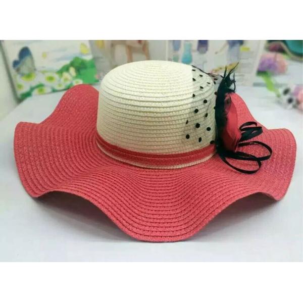 Unisex Summer Straw Beach Hat With Nylon Strip Ribbon / Mesh Inside Fabric