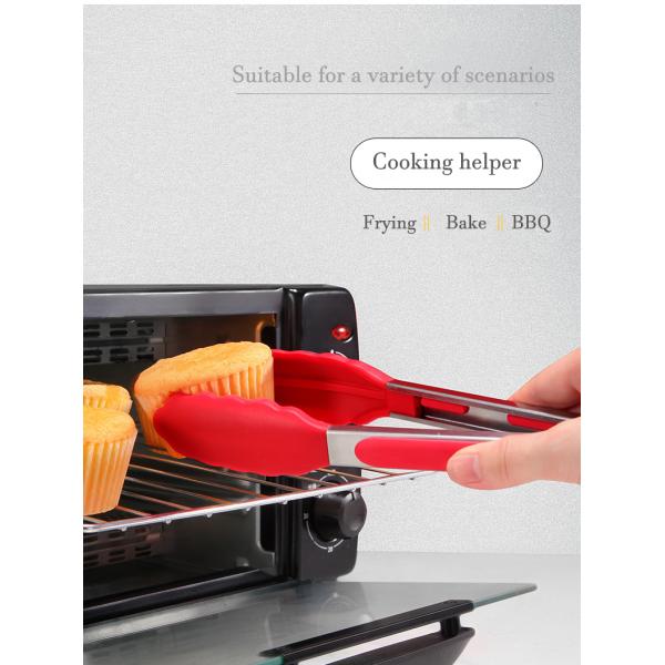 Red Silicone Clamp Stainless Steel Kitchen Grill Tongs for Outdoor Camping BBQ Buffet
