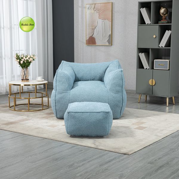Ergonomic Compression Vacuum Packed Sofa Blue Microfiber Slipcovered