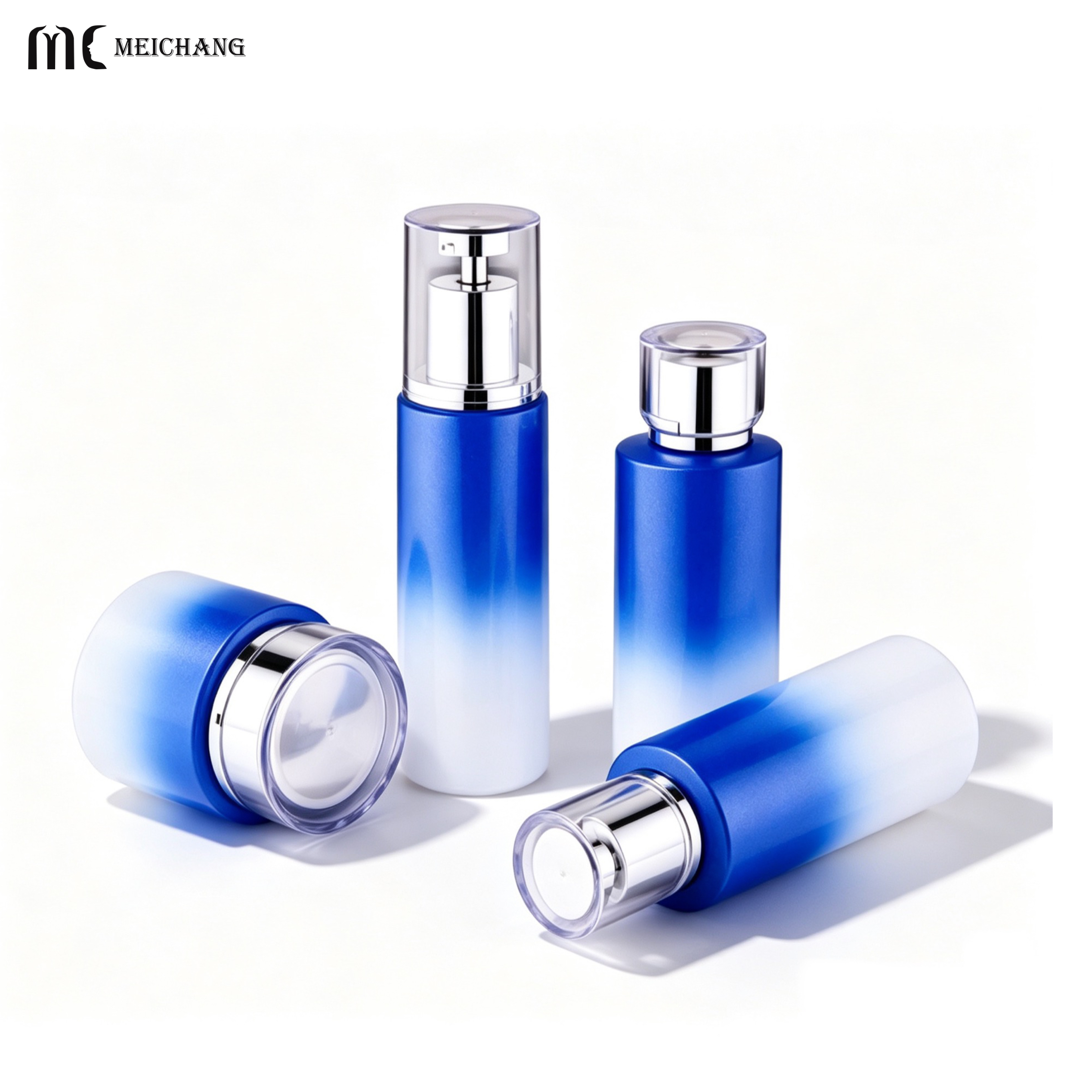 Blue & White Oriental Design Light-Blocking Glass Skincare Bottle with UV Protection Coating and Customizable Decoration