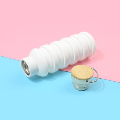 garrafa de água dobrável do silicone de 230g 550ML com tampa de madeira
