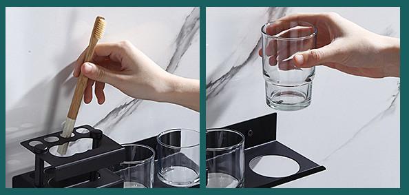 Multifunctional Wall Mounted Toothbrush Holder Matte Black Color ODM