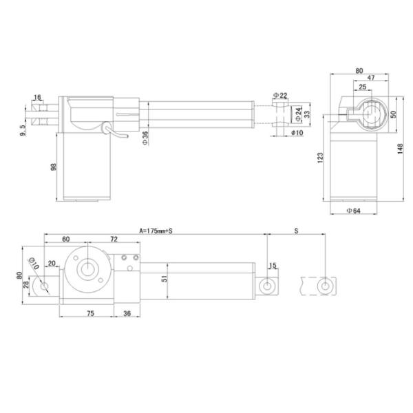 Voltio eléctrico resistente tubular 24v del actuador linear 12 de IP54 6000N para el aparato electrodoméstico