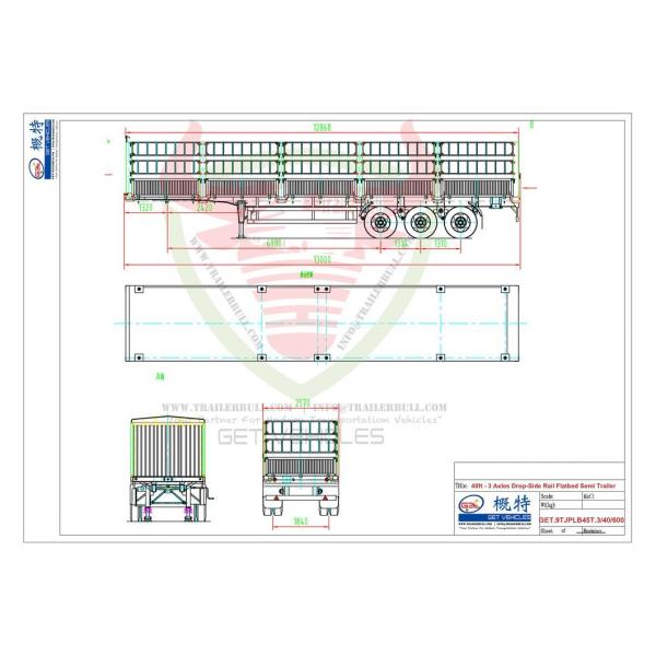                    2 Layers of Fence Wall 40FT Versatile and Reliable Drop Side Rail Wall Flatbed Semi-Trailer with Fuwa Axle 13t and Mechinical Suspension             