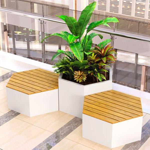 OEM de acero inoxidable Banco hexagonal asiento de metal con maceta de flores