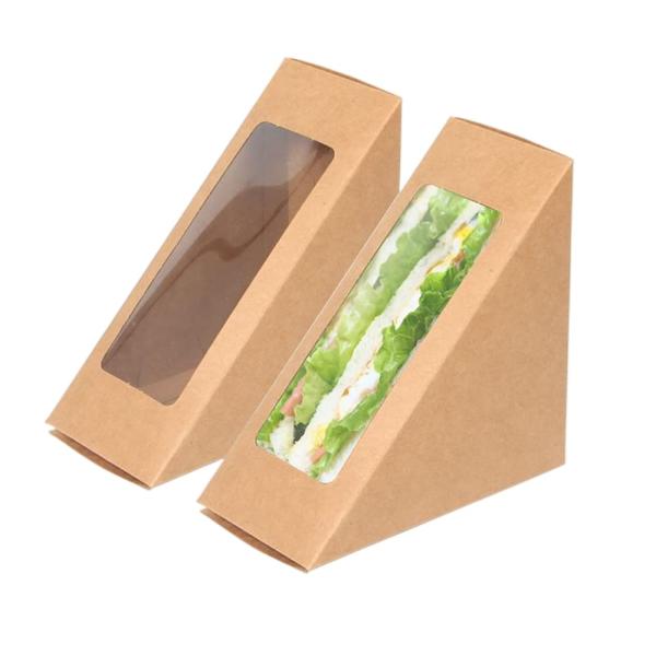 Materiales reciclados Caja de embalaje de sándwich impresa a medida con PVC transparente para llevar