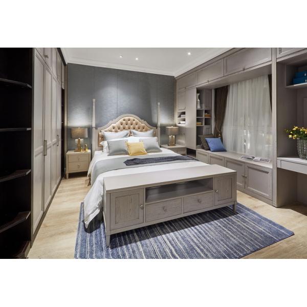 Modern American style Design Bedroom furniture set by Leather upholstered headboard bed made China RIGHTHOME factory