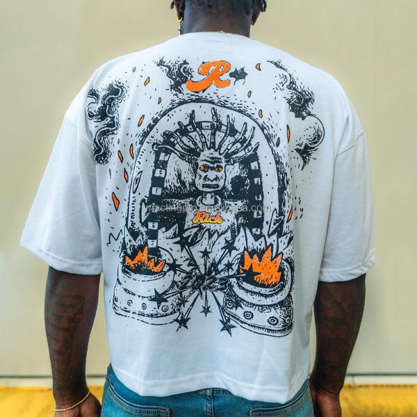 Men's Boxy Gym T Shirt Streetwear 350 gsm Heavyweight Mock Neck Printing Tshirt