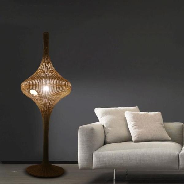Modern Standing Rattan Floor Lamp E27 Base For Living Room Hotel