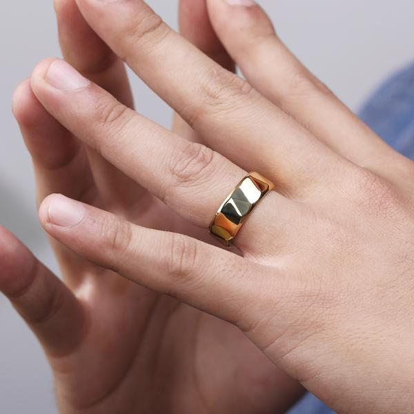 8MM Fashion Men Jewelry Gold Plating Rings Stainless Steel Punk Jewelry