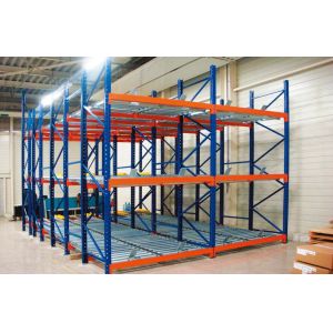 Sistema de fluxo de paletes de prateleiras de gravidade industrial ajustável