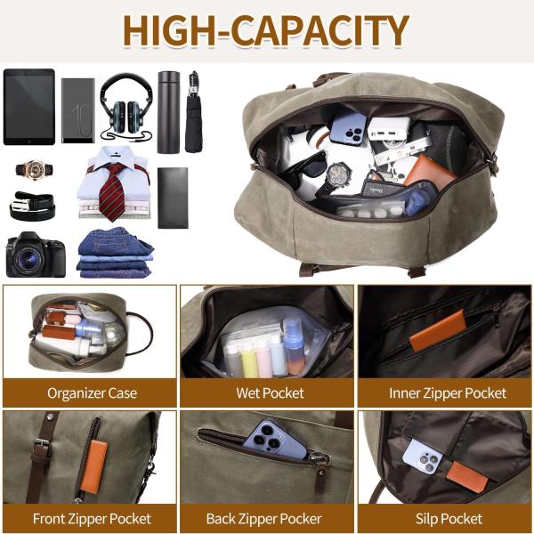 Green Weekender Large Overnight Canvas Carry on Sport Gym Yoga Travel Bag with Shoe Compartment