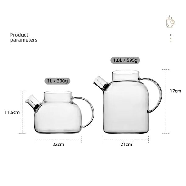 1L 1.8L High Borosilicate Glass Kettle With Handle Mental Lid Filter Large Capacity