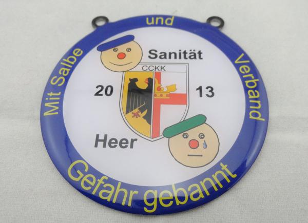 Stainless Steel Sanitat Karneval Silk Screen Printing Medal by Gefahr Gebannt, Flat or Double Side