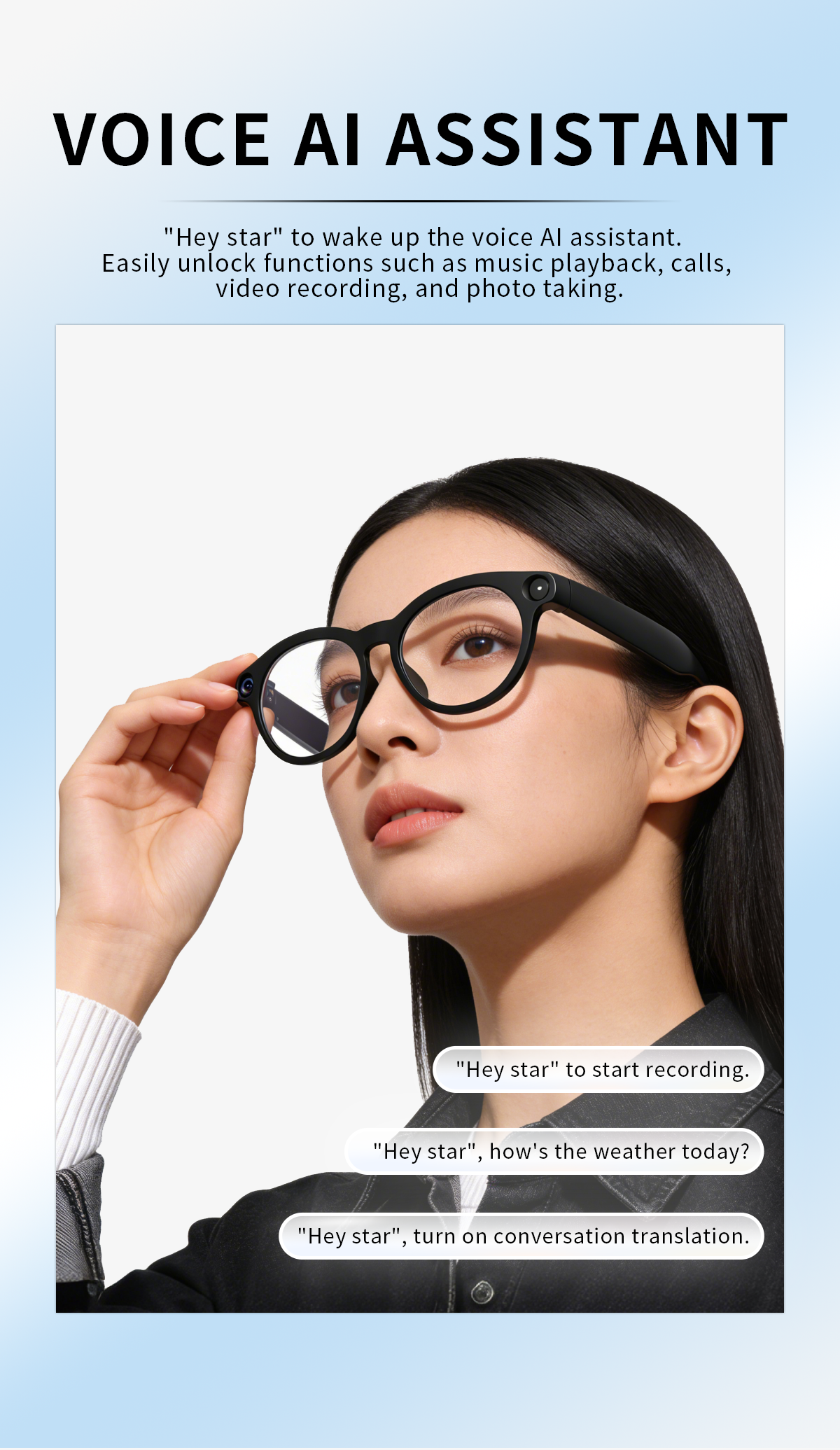 165 Languages AI Glasses Translator Audio / Video Call Translation Take Photo Video Recording