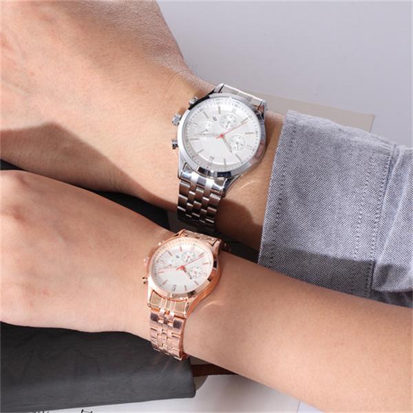 Antiscratch Couple Quartz Watch Hardened Glazed 3eye Sixneedle