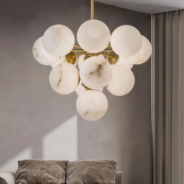Luxury Home Decoration Alabaster Ball Modern Nordic Copper Chandelier Pendant Lights For Living Room Restaurant
