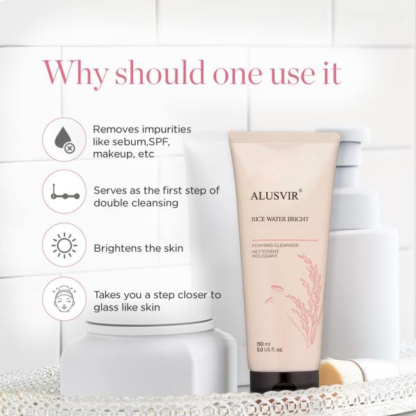 Organic Natural Whitening Rice Water Facial Face Wash Cleanser Private Label Cosmetics for Oily Dry Skin Foamed Cleanser