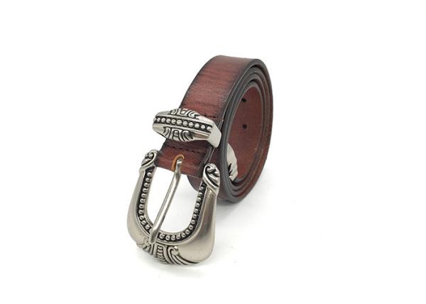 2.5CM Womens Genuine Leather Belt With Western Retro Vintage Buckle