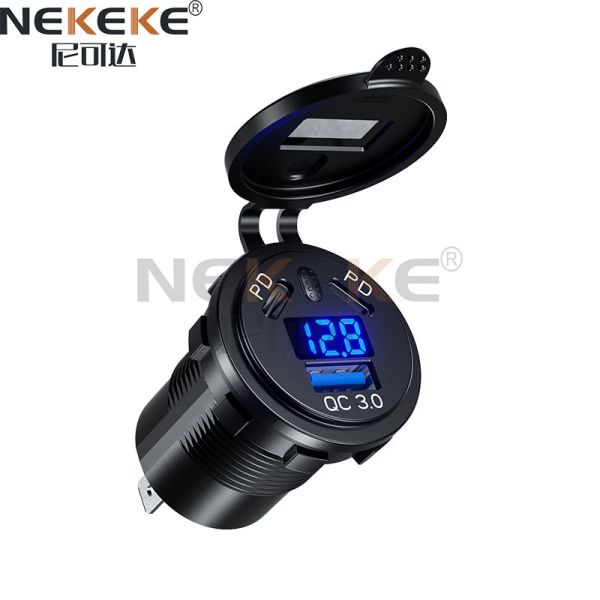 Dual PD 45W Marine Power Socket with QC 3.0 Charging Ports and LED Voltmeter for Cars and Boats
