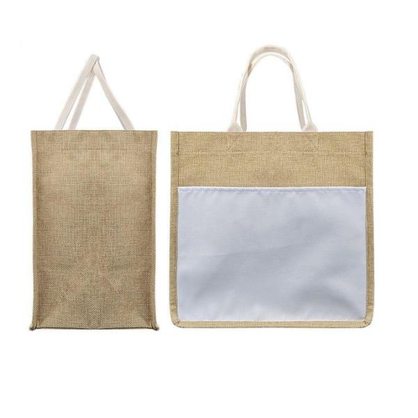 Custom Linen Sublimation Tote Bag Blanks With Front Pocket Diy Custom Jute Shopping Bag Sublimation Printing Tote Bags