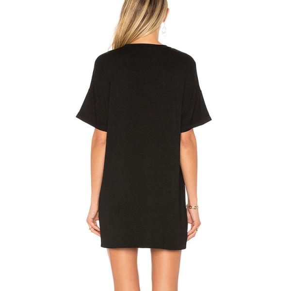 Vestido ocasional do t-shirt da luva curto a mais atrasada do preto dos projetos para mulheres